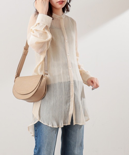 natural couture(ナチュラルクチュール)の「シアープリーツシャツチュニック(シャツ/ブラウス・レディース・アイボリー/グレー/ピンク・FREE)」の5枚目の写真