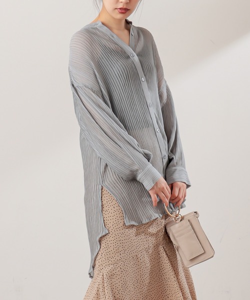 natural couture(ナチュラルクチュール)の「シアープリーツシャツチュニック(シャツ/ブラウス・レディース・アイボリー/グレー/ピンク・FREE)」の8枚目の写真
