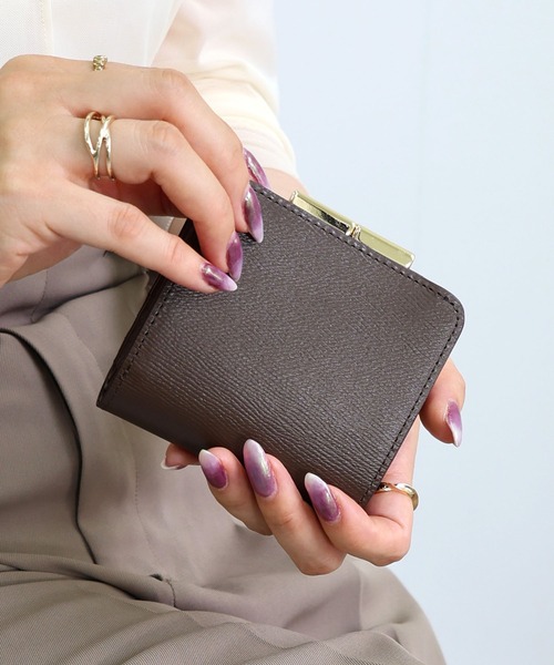 美品ツチヤカバン☆2つ折りミドルがま口ウォレット 折財布 グレイン