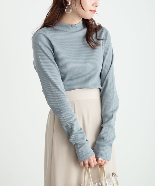 earth music&ecology（アースミュージックアンドエコロジー）の「チェーン柄リブ長袖ハイネックプルオーバー ＊（Tシャツ/カットソー・レディース・サックスブルー/オフホワイト/杢グレー/ブラック/イエロー/ベージュ系その他2・M/S）」の8枚目の写真