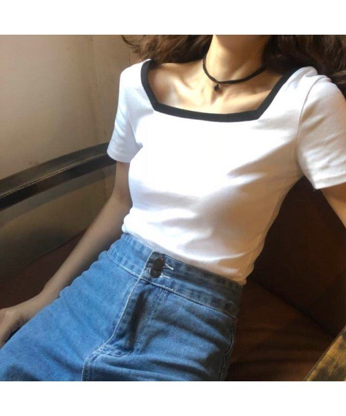 yuue' ( wear )(ユーイ)の「スクエアネックシンプル半袖Tシャツ(Tシャツ/カットソー・レディース・ホワイト/ブラック・MEDIUM/LARGE/X-LARGE)」の4枚目の写真