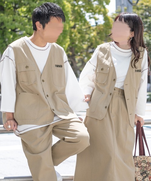 PairPair（ペアペア）の「シェフベスト/ワークベスト(ユニセックス)（ベスト・メンズ・ベージュ/スミクロ/アイボリー・LARGE/MEDIUM）」の3枚目の写真