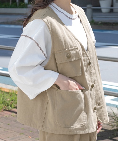 PairPair（ペアペア）の「シェフベスト/ワークベスト(ユニセックス)（ベスト・メンズ・ベージュ/スミクロ/アイボリー・LARGE/MEDIUM）」の18枚目の写真