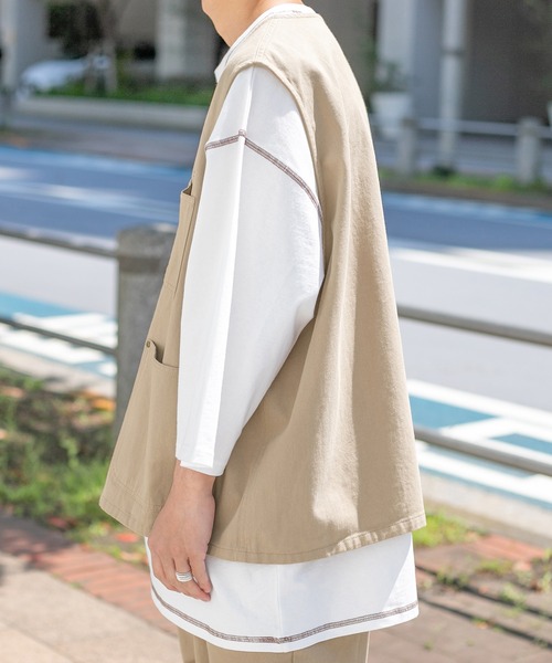 PairPair（ペアペア）の「シェフベスト/ワークベスト(ユニセックス)（ベスト・メンズ・ベージュ/スミクロ/アイボリー・LARGE/MEDIUM）」の22枚目の写真