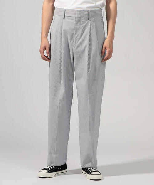 TOMORROWLAND （トゥモローランド）の「クールマックスサッカー 1プリーツワイドパンツ（スラックス・メンズ・ネイビー/ブラック系その他・M/XS/S）」の3枚目の写真