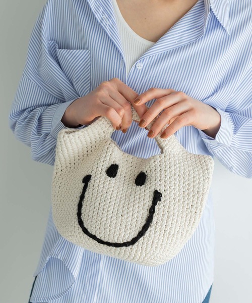 Edit Sheen(エディットシーン)の「手編みニコちゃんトートバッグ(トートバッグ・レディース・アイボリー・FREE)」の1枚目の写真