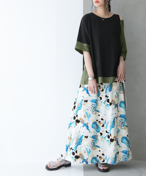 osharewalker(オシャレウォーカー)の「【廃盤】『アートプリントロングスカート』(スカート・レディース・ブラウン/ブルー・FREE)」の3枚目の写真