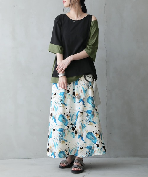 osharewalker(オシャレウォーカー)の「【廃盤】『アートプリントロングスカート』(スカート・レディース・ブラウン/ブルー・FREE)」の7枚目の写真