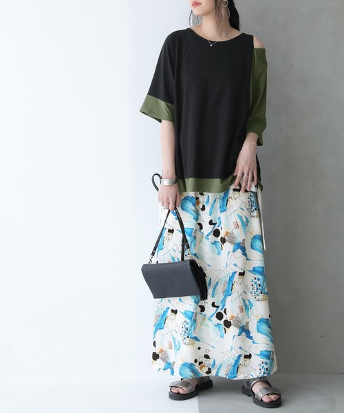 osharewalker(オシャレウォーカー)の「【廃盤】『アートプリントロングスカート』(スカート・レディース・ブラウン/ブルー・FREE)」の5枚目の写真