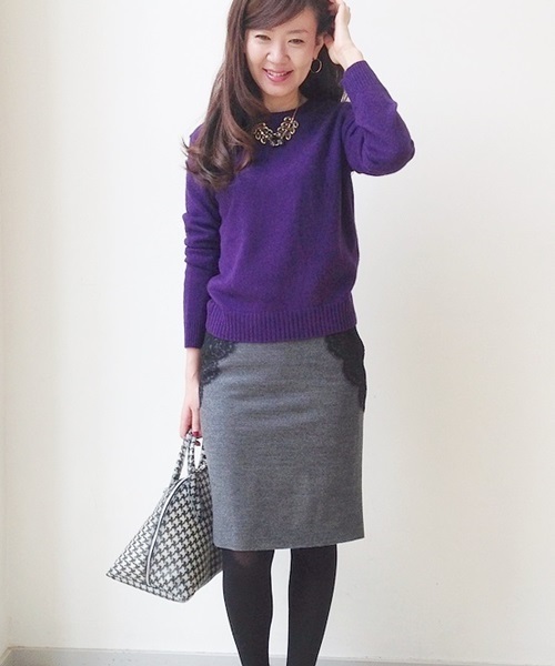 FIGARO Paris（フィガロパリ）の「◆9G天竺アイレット入り クループルオーバー（ニット/セーター・レディース・チャコールグレー/パープル/レッド・FREE）」の14枚目の写真