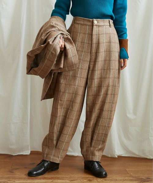 Lene（レネ）の「ヘリンボンチェック　タックパンツ（その他パンツ・レディース・ブラウン/ネイビー・FREE）」の7枚目の写真