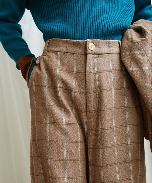 Lene（レネ）の「ヘリンボンチェック　タックパンツ（その他パンツ・レディース・ブラウン/ネイビー・FREE）」の6枚目の写真