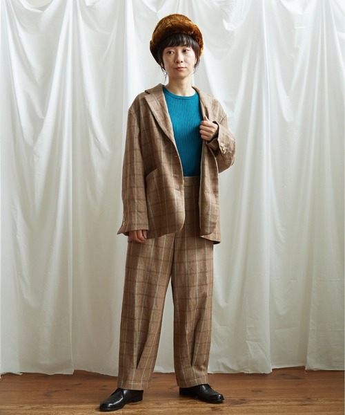 Lene（レネ）の「ヘリンボンチェック　タックパンツ（その他パンツ・レディース・ブラウン/ネイビー・FREE）」の19枚目の写真