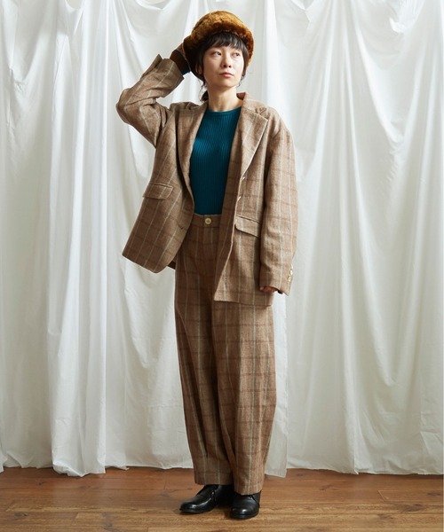 Lene（レネ）の「ヘリンボンチェック　タックパンツ（その他パンツ・レディース・ブラウン/ネイビー・FREE）」の12枚目の写真