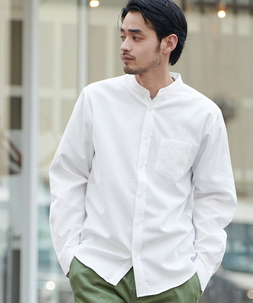 coca(coca)(コカ)の「ユニセックス バンドカラーレギュラーフィットオックスシャツ(シャツ/ブラウス・メンズ・ホワイト/パープル/ブルー・S/M/L/XL)」の2枚目の写真