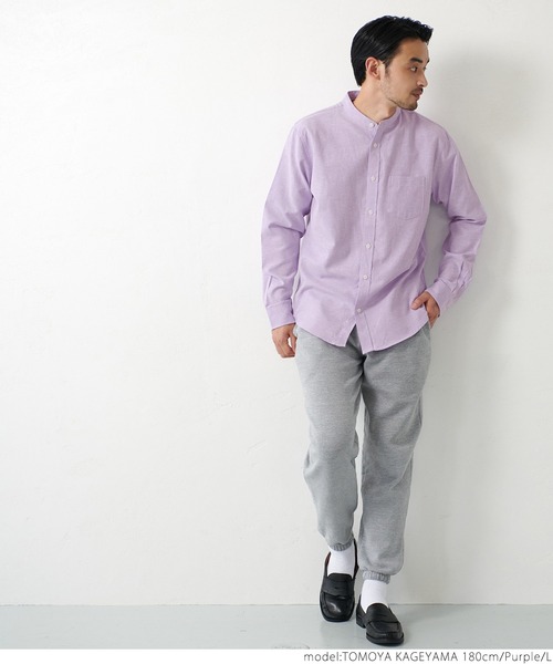 coca(coca)(コカ)の「ユニセックス バンドカラーレギュラーフィットオックスシャツ(シャツ/ブラウス・メンズ・ホワイト/パープル/ブルー・S/M/L/XL)」の12枚目の写真