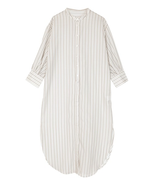 UR'S（ユアーズ）の「ﾊﾞﾝﾄﾞｶﾗｰｽﾄﾗｲﾌﾟｼｬﾂﾜﾝﾋﾟｰｽ（シャツワンピース・レディース・ブラック/グリーン系その他/グレイッシュベージュ・M）」の8枚目の写真