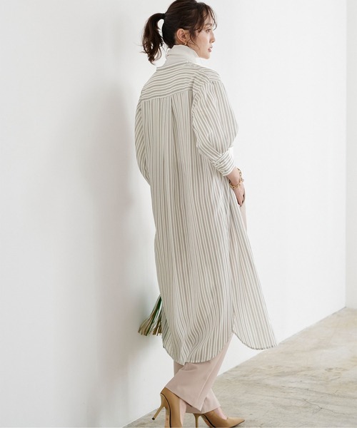 UR'S（ユアーズ）の「ﾊﾞﾝﾄﾞｶﾗｰｽﾄﾗｲﾌﾟｼｬﾂﾜﾝﾋﾟｰｽ（シャツワンピース・レディース・ブラック/グリーン系その他/グレイッシュベージュ・M）」の11枚目の写真