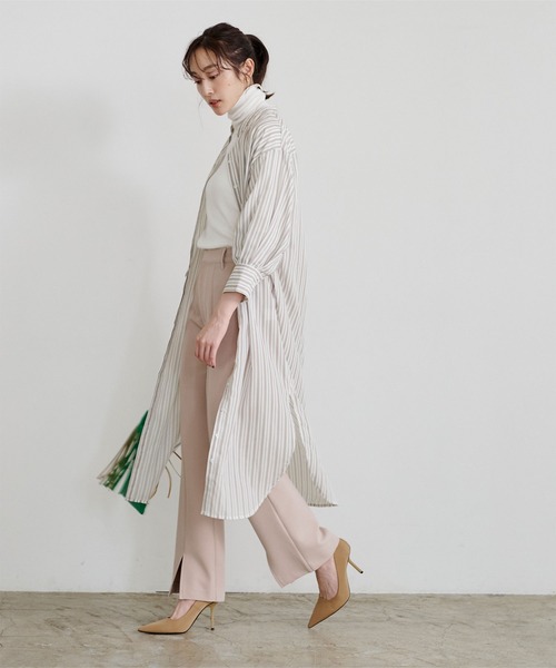 UR'S（ユアーズ）の「ﾊﾞﾝﾄﾞｶﾗｰｽﾄﾗｲﾌﾟｼｬﾂﾜﾝﾋﾟｰｽ（シャツワンピース・レディース・ブラック/グリーン系その他/グレイッシュベージュ・M）」の15枚目の写真