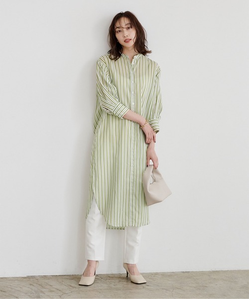 UR'S（ユアーズ）の「ﾊﾞﾝﾄﾞｶﾗｰｽﾄﾗｲﾌﾟｼｬﾂﾜﾝﾋﾟｰｽ（シャツワンピース・レディース・ブラック/グリーン系その他/グレイッシュベージュ・M）」の13枚目の写真