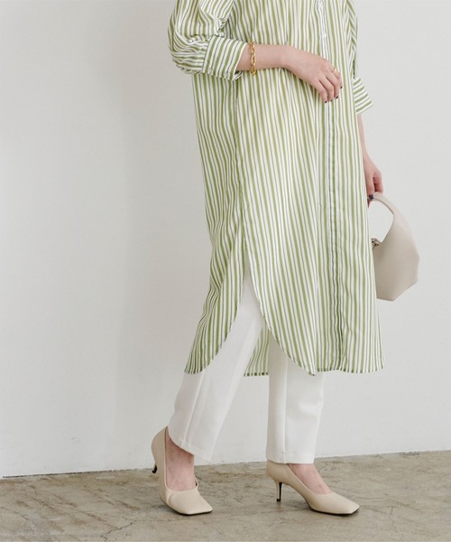 UR'S（ユアーズ）の「ﾊﾞﾝﾄﾞｶﾗｰｽﾄﾗｲﾌﾟｼｬﾂﾜﾝﾋﾟｰｽ（シャツワンピース・レディース・ブラック/グリーン系その他/グレイッシュベージュ・M）」の20枚目の写真