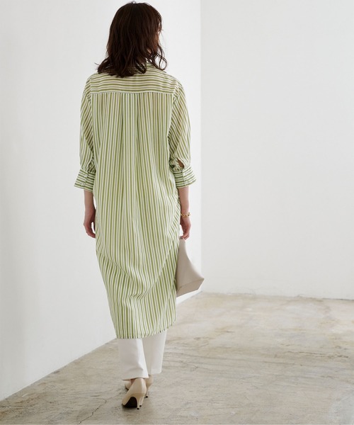 UR'S（ユアーズ）の「ﾊﾞﾝﾄﾞｶﾗｰｽﾄﾗｲﾌﾟｼｬﾂﾜﾝﾋﾟｰｽ（シャツワンピース・レディース・ブラック/グリーン系その他/グレイッシュベージュ・M）」の9枚目の写真