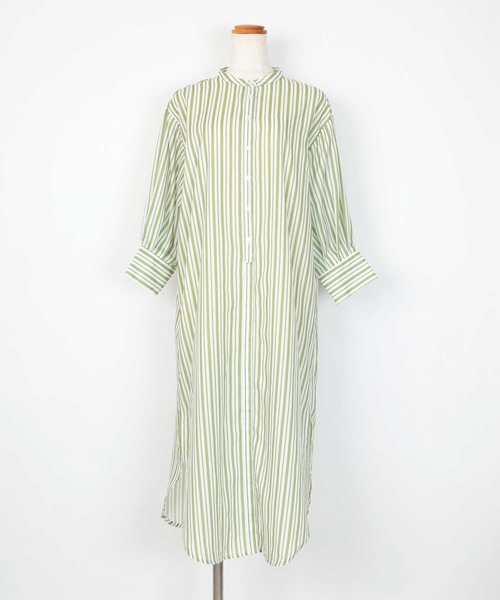 UR'S（ユアーズ）の「ﾊﾞﾝﾄﾞｶﾗｰｽﾄﾗｲﾌﾟｼｬﾂﾜﾝﾋﾟｰｽ（シャツワンピース・レディース・ブラック/グリーン系その他/グレイッシュベージュ・M）」の7枚目の写真