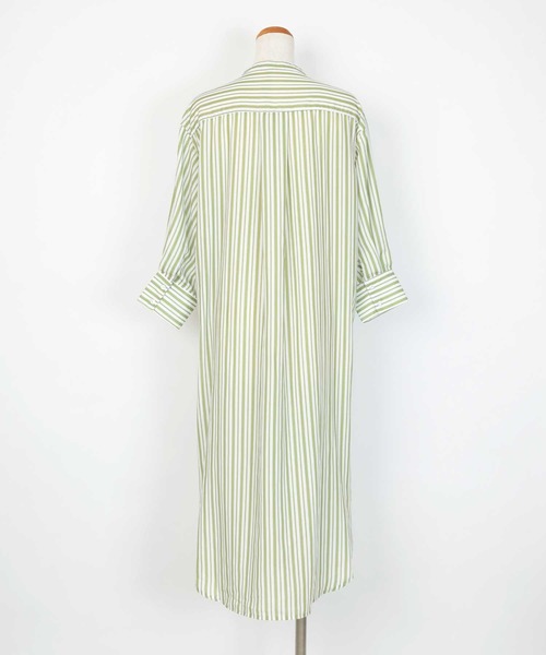 UR'S（ユアーズ）の「ﾊﾞﾝﾄﾞｶﾗｰｽﾄﾗｲﾌﾟｼｬﾂﾜﾝﾋﾟｰｽ（シャツワンピース・レディース・ブラック/グリーン系その他/グレイッシュベージュ・M）」の16枚目の写真