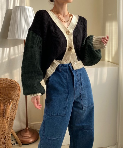 Jewelobe(ジュエローブ)の「配色ニットカーディガン(カーディガン/ボレロ・レディース・ブラウン/カーキ/アイボリー・FREE)」の9枚目の写真