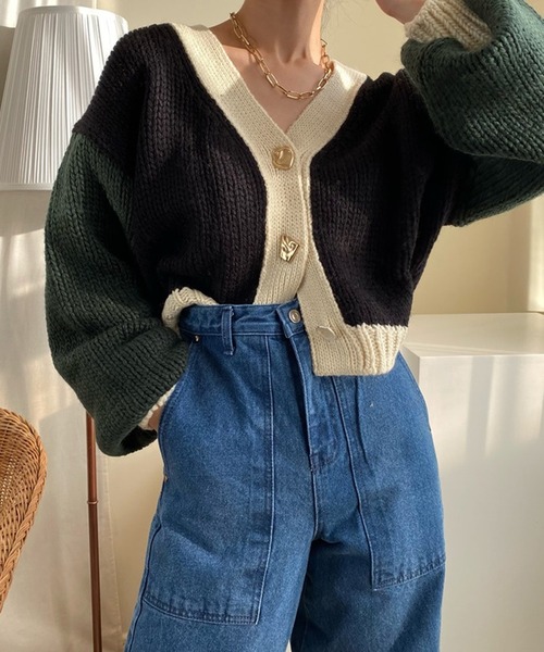 Jewelobe(ジュエローブ)の「配色ニットカーディガン(カーディガン/ボレロ・レディース・ブラウン/カーキ/アイボリー・FREE)」の22枚目の写真