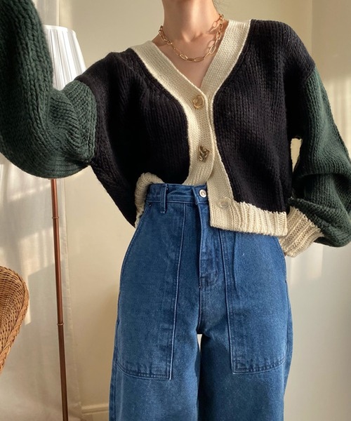 Jewelobe(ジュエローブ)の「配色ニットカーディガン(カーディガン/ボレロ・レディース・ブラウン/カーキ/アイボリー・FREE)」の10枚目の写真