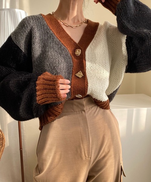 Jewelobe(ジュエローブ)の「配色ニットカーディガン(カーディガン/ボレロ・レディース・ブラウン/カーキ/アイボリー・FREE)」の18枚目の写真