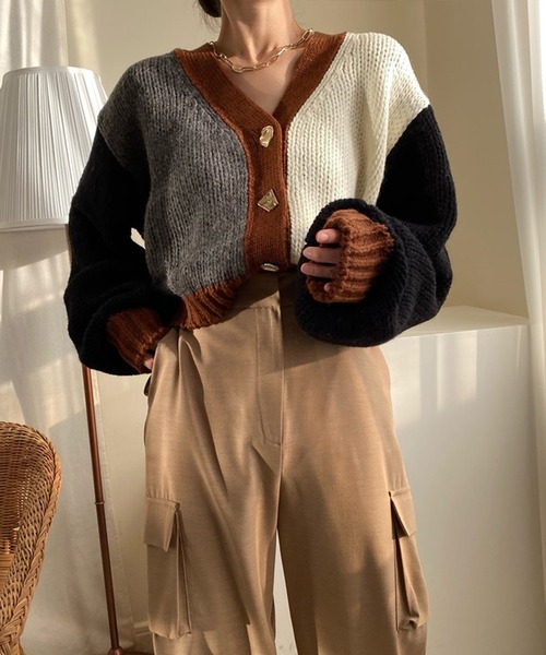 Jewelobe(ジュエローブ)の「配色ニットカーディガン(カーディガン/ボレロ・レディース・ブラウン/カーキ/アイボリー・FREE)」の19枚目の写真