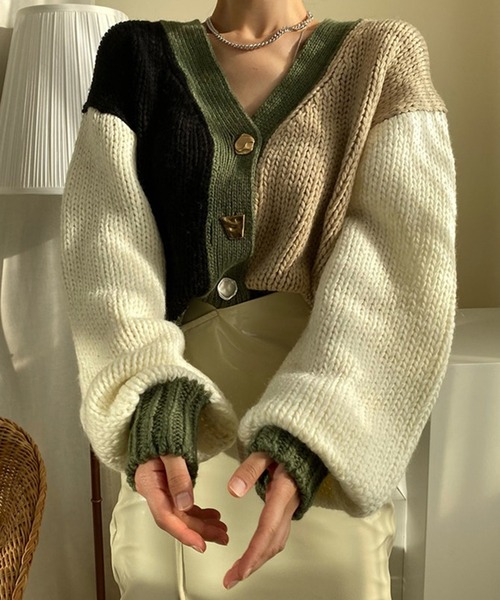 Jewelobe(ジュエローブ)の「配色ニットカーディガン(カーディガン/ボレロ・レディース・ブラウン/カーキ/アイボリー・FREE)」の21枚目の写真