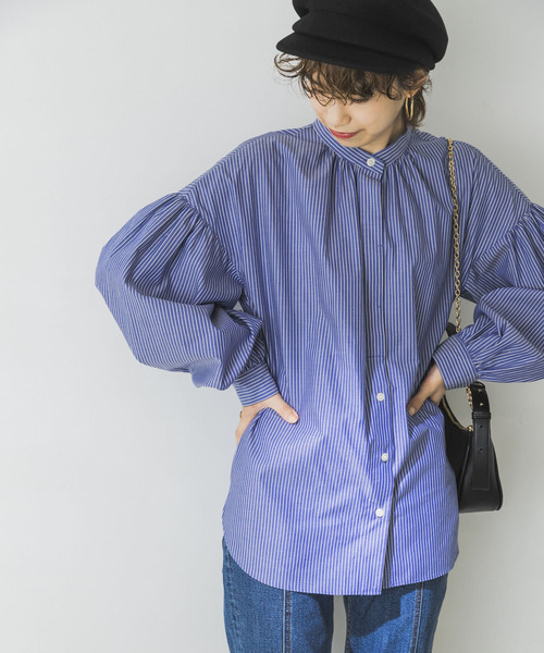 URBAN RESEARCH（アーバンリサーチ）の「ボリュームスリーブバンドカラーシャツ（シャツ/ブラウス・レディース・ブラック/ストライプ/ホワイト/その他1・FREE）」の4枚目の写真