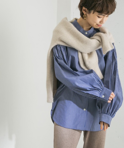 URBAN RESEARCH（アーバンリサーチ）の「ボリュームスリーブバンドカラーシャツ（シャツ/ブラウス・レディース・ブラック/ストライプ/ホワイト/その他1・FREE）」の6枚目の写真