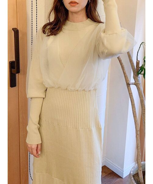 dazzlin（ダズリン）の「チュールスリーブマーメイドニットワンピース（ワンピース・レディース・ブラック/ベージュ/ブラウン/グレー・FREE）」の19枚目の写真