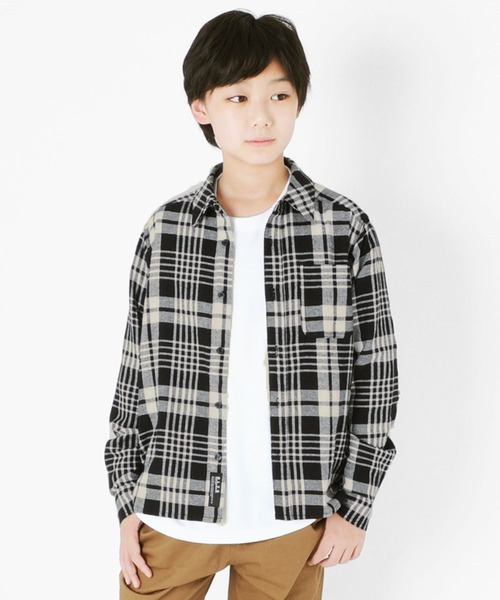 GLAZOS(グラソス)の「ネルチェック・長袖シャツ(シャツ/ブラウス・キッズ・ブラック/ベージュ/ブルー/グリーン・130cm/140cm/150cm/160cm/170cm)」の2枚目の写真