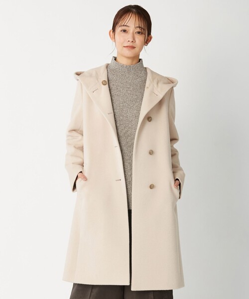 J.PRESS Ladies(J.プレス レディス)の「アンゴラビーバー フーデッドコート(その他アウター・レディース・ライトグレー系/ベージュ系/ネイビー系・XS)」の2枚目の写真
