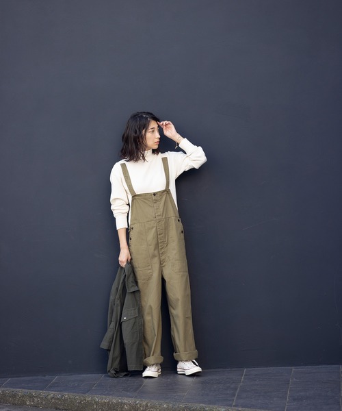 khakito（カーキト）の「綿100% ヘリンボーンジャーマンワークサロペット（サロペット/オーバーオール・レディース・ブラック/ブラウン/カーキ・FREE）」の3枚目の写真