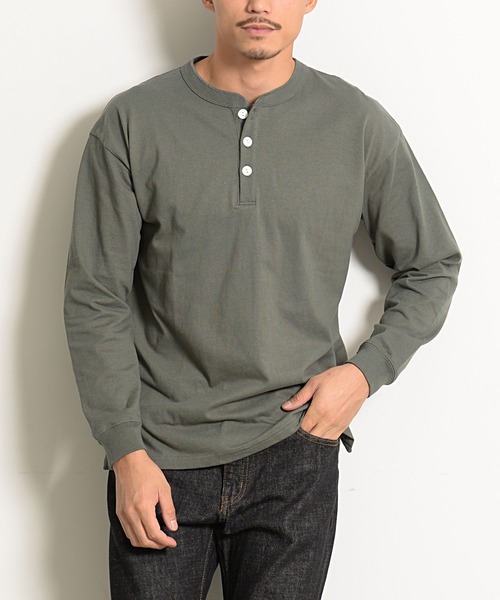 Goodwear（グッドウェア）の「『Goodwear/グッドウェア』WEB別注 USAコットンヘンリーネック長袖Tシャツ（Tシャツ/カットソー・メンズ・ホワイト/ブラック/ベージュ/ネイビー/グレー/カーキ/カーキブラウン/グレー系その他/ブルー系その他/テラコッタ/パープル系その他/ボルドー/ライトピンク/チャコールグレー/グレー系1/ブラウン・M/L/XL/S）」の12枚目の写真
