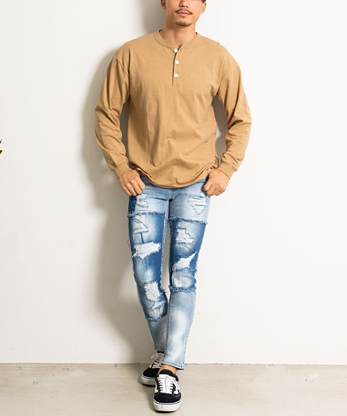 Goodwear（グッドウェア）の「『Goodwear/グッドウェア』WEB別注 USAコットンヘンリーネック長袖Tシャツ（Tシャツ/カットソー・メンズ・ホワイト/ブラック/ベージュ/ネイビー/グレー/カーキ/カーキブラウン/グレー系その他/ブルー系その他/テラコッタ/パープル系その他/ボルドー/ライトピンク/チャコールグレー/グレー系1/ブラウン・M/L/XL/S）」の21枚目の写真