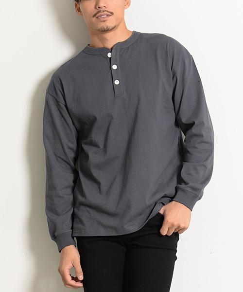 Goodwear（グッドウェア）の「『Goodwear/グッドウェア』WEB別注 USAコットンヘンリーネック長袖Tシャツ（Tシャツ/カットソー・メンズ・ホワイト/ブラック/ベージュ/ネイビー/グレー/カーキ/カーキブラウン/グレー系その他/ブルー系その他/テラコッタ/パープル系その他/ボルドー/ライトピンク/チャコールグレー/グレー系1/ブラウン・M/L/XL/S）」の22枚目の写真