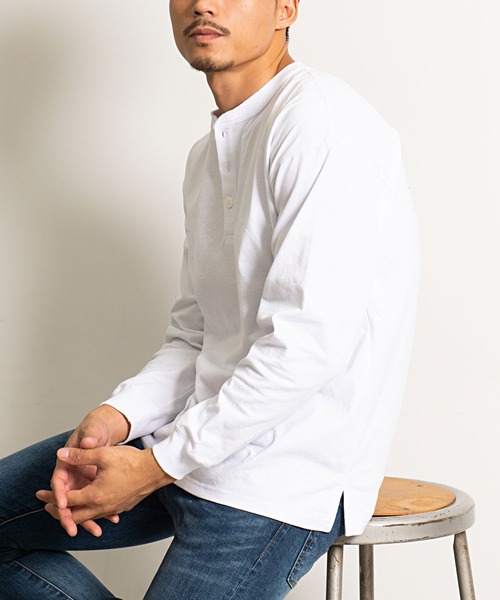 Goodwear（グッドウェア）の「『Goodwear/グッドウェア』WEB別注 USAコットンヘンリーネック長袖Tシャツ（Tシャツ/カットソー・メンズ・ホワイト/ブラック/ベージュ/ネイビー/グレー/カーキ/カーキブラウン/グレー系その他/ブルー系その他/テラコッタ/パープル系その他/ボルドー/ライトピンク/チャコールグレー/グレー系1/ブラウン・M/L/XL/S）」の20枚目の写真