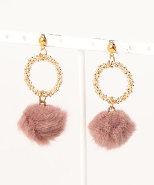 tone(トーン)の「【lea.acc*maamee*】ファーボール・グレー×つぶつぶフープ(ピアス(両耳用)・レディース・グレー/ボルドー・FREE)」の2枚目の写真