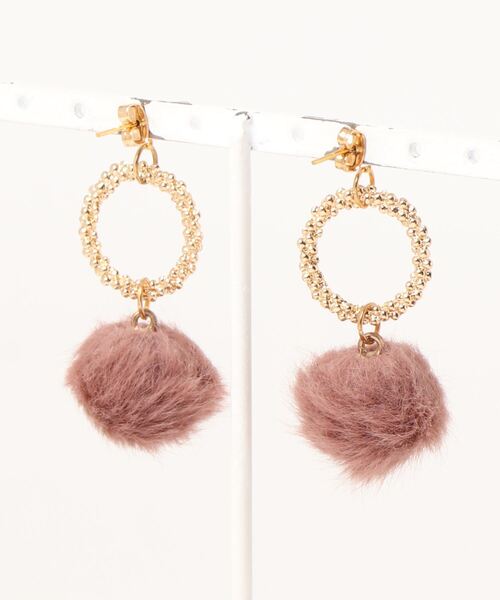 tone(トーン)の「【lea.acc*maamee*】ファーボール・グレー×つぶつぶフープ(ピアス(両耳用)・レディース・グレー/ボルドー・FREE)」の3枚目の写真