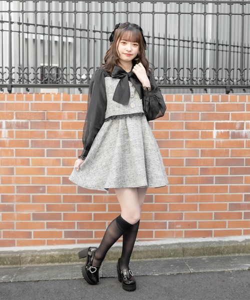 ROJITA（ロジータ）の「ビジュボウタイリボンツイードワンピース（ワンピース・レディース・ホワイト/ブラック/グレー・FREE）」の15枚目の写真