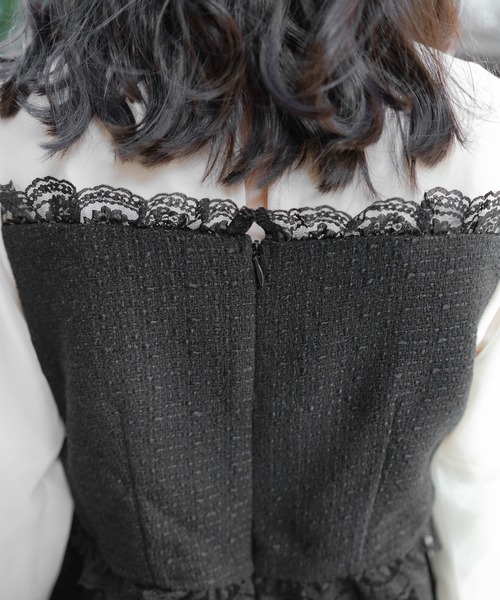 ROJITA（ロジータ）の「ビジュボウタイリボンツイードワンピース（ワンピース・レディース・ホワイト/ブラック/グレー・FREE）」の9枚目の写真