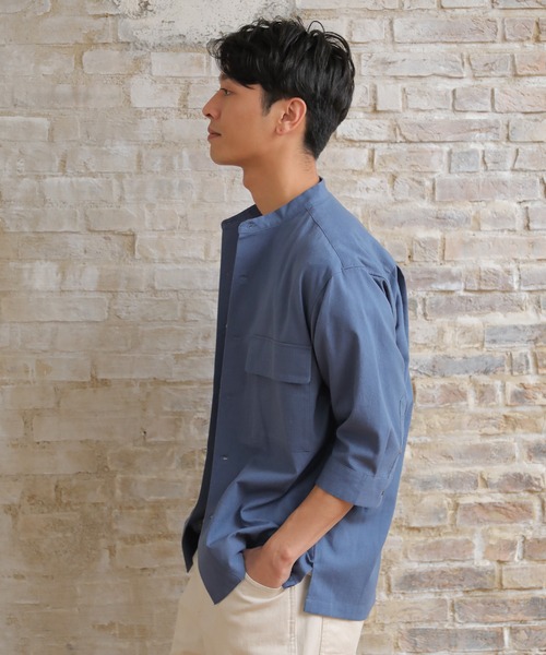 UNION STATION（ユニオンステーション）の「ソフトポプリン七分丈CPOバンドカラーシャツ（シャツ/ブラウス・メンズ・オフホワイト/オレンジ/ブルー・LL/M/L）」の5枚目の写真