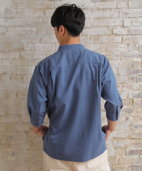 UNION STATION（ユニオンステーション）の「ソフトポプリン七分丈CPOバンドカラーシャツ（シャツ/ブラウス・メンズ・オフホワイト/オレンジ/ブルー・LL/M/L）」の6枚目の写真